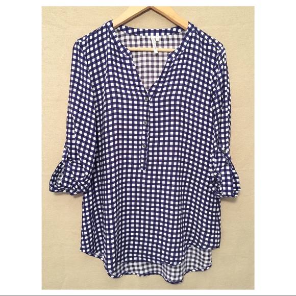 SOLD Grand & Greene Blue & white checkered Blouse - Picture 6 of 7
